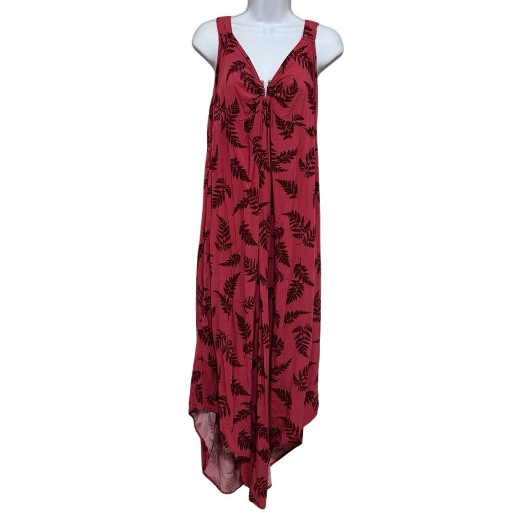 Harlow & Rose Red Fern Print Jumpsuit Maxi XL 100% Rayon Palazzo Romper